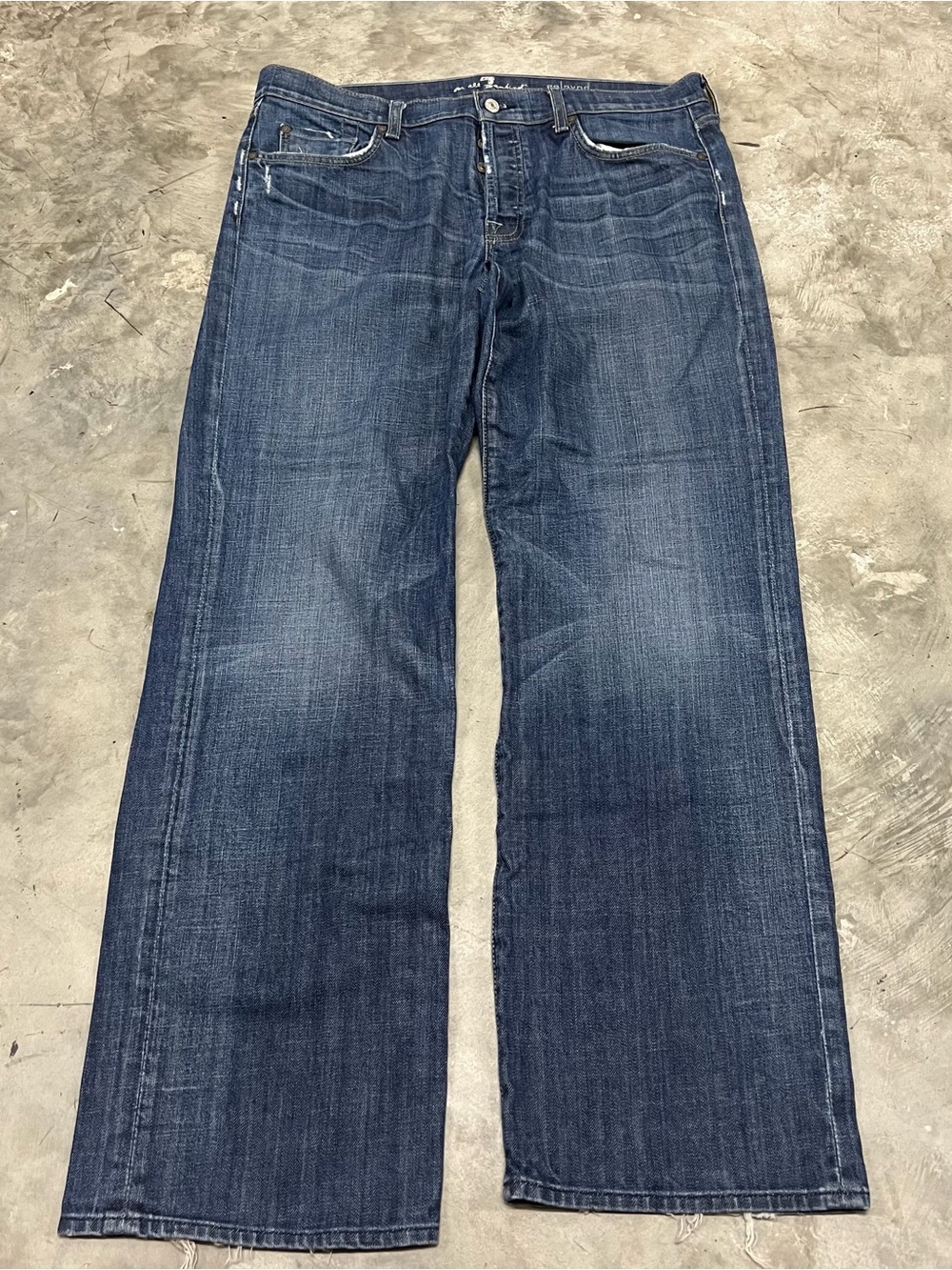 7 For All Mankind Jeans Mens 36x34 Relaxed Button Fly Stretch Dark Wash Denim